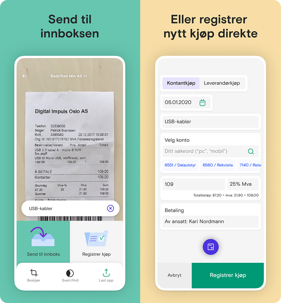 Skjermbilde som viser bruk av Fikens bilagsapp