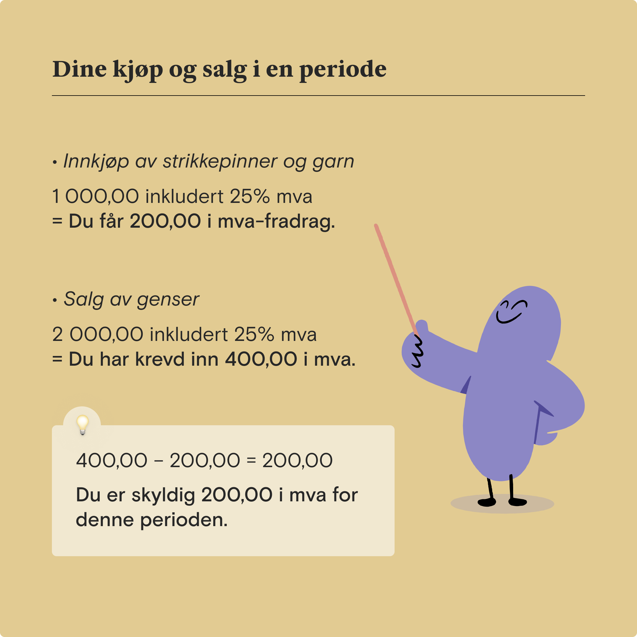 Illustrasjon som viser ekempel på eksempel på et mva-regnestykke