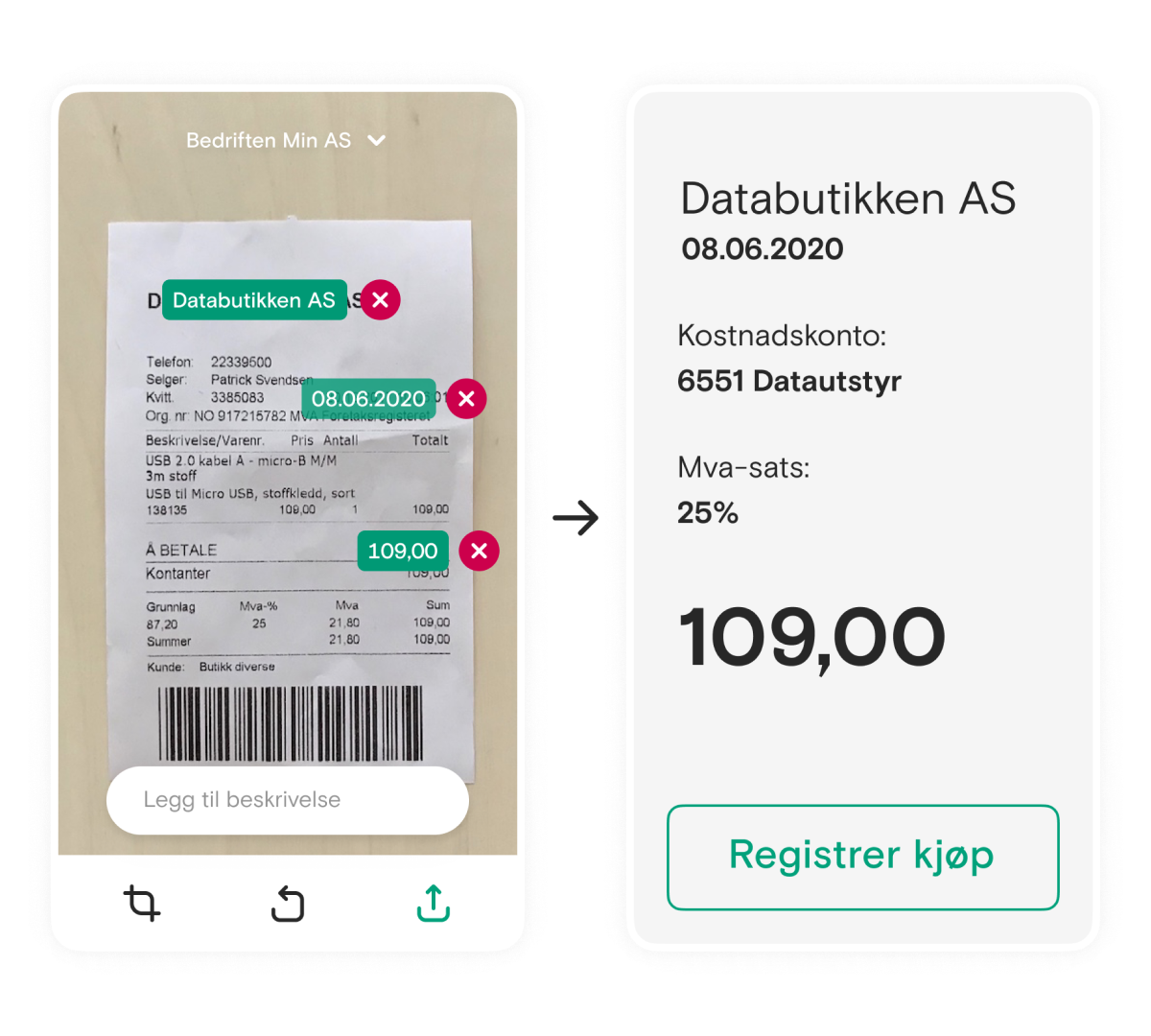 Skjermbilde som viser bruk av Fikens bilagsapp